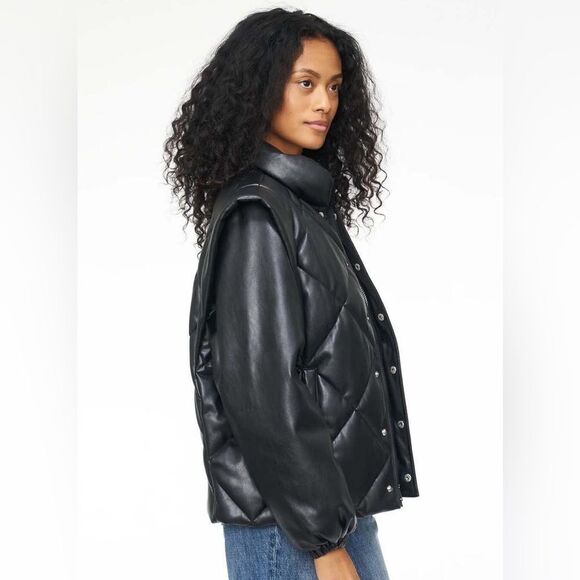 Pistola Calista Faux Leatherher Puffy Jacket withh t sleeves